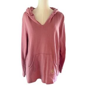 Michael Kors Dusty Pink Hooded Waffle Knit  Sweatshirt 1X Lounge Cozy Fall Chic